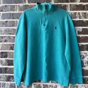 Polo Ralph Lauren Men Faded Teal Quarter-Zip Pullover Sweatshirt Size L